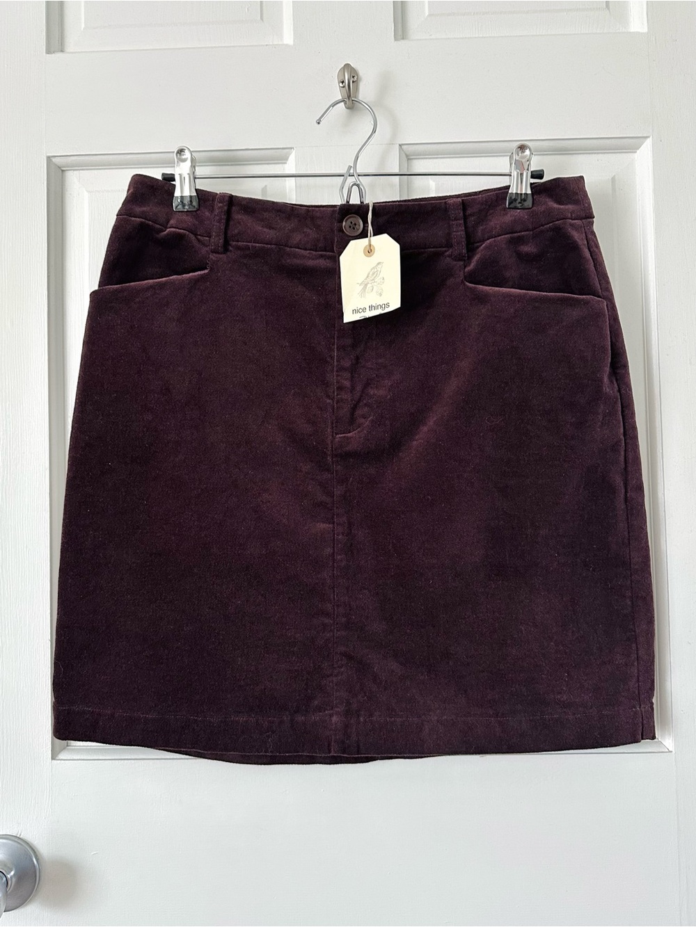 NEW! Nice Things Paloma S. Falda Pana Lisa Velvet Mini Skirt Burgundy Size 10